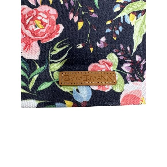 Zimmermann Leather trimmed midnight blue floral print canvas clutch handbag - Picture 3 of 8